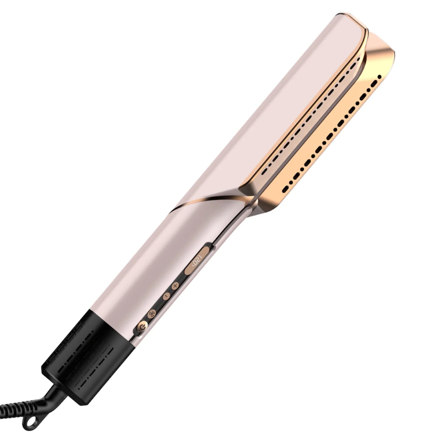 Professional Champagne Gold Airflow Hair Straightener, Ceramic Ionic Flat Iron, LCD Display, 360 Swivel Cord Styler