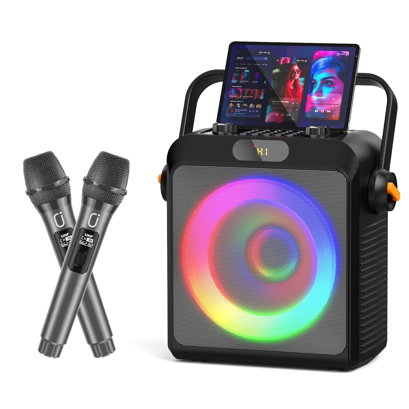 Macchina per Karaoke T19-T con 2 Microfoni, Altoparlante Bluetooth 5.3 Portatile con Subwoofer Potenziato, Amplificazione dei Bassi | Sistema PA