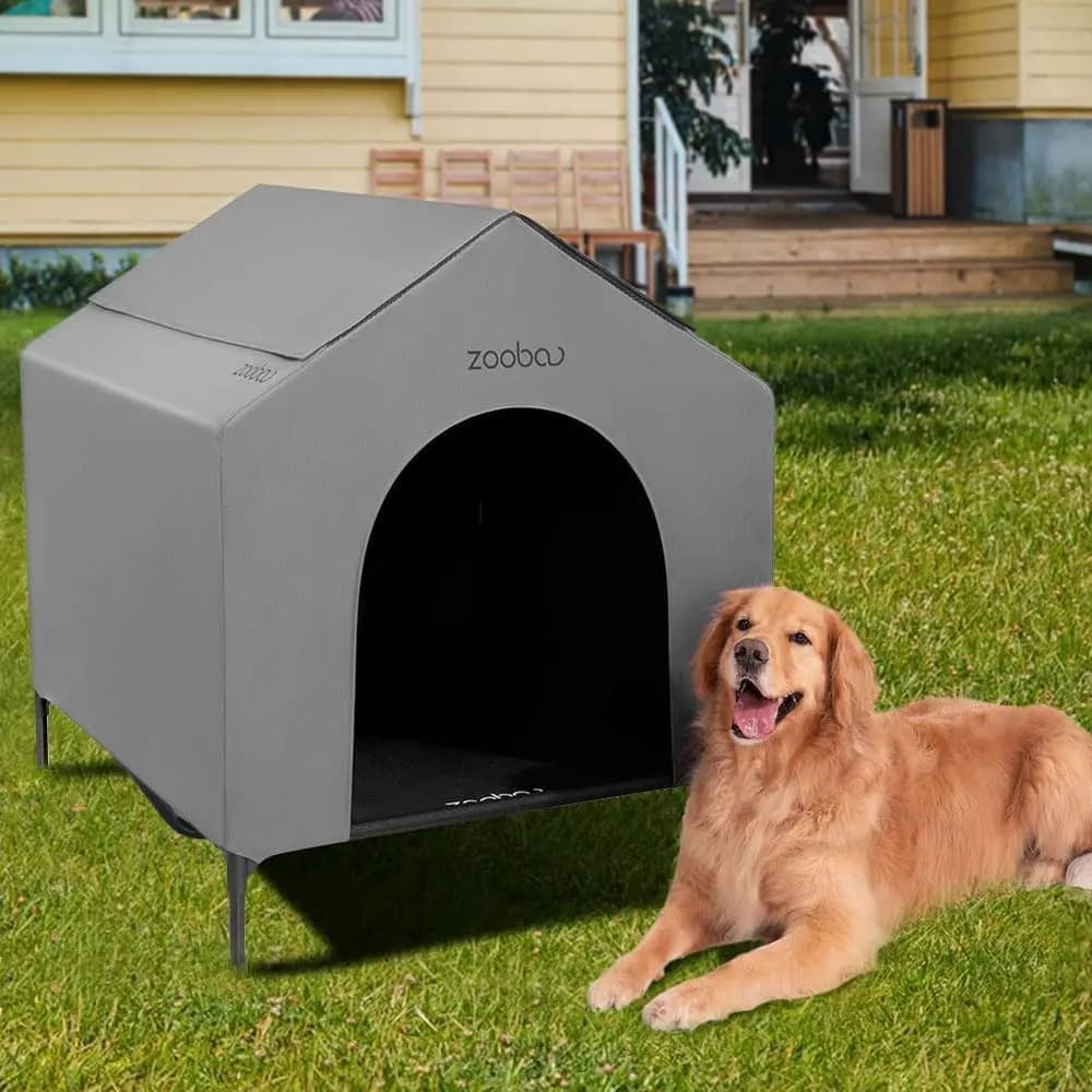 Cuccia per Cani da Esterno 42” per Razze Grandi, Resistente Rifugio per Cani di Taglia Grande con Tettoia Impermeabile in PVC 600D, Tessuto Traspirante 2x1