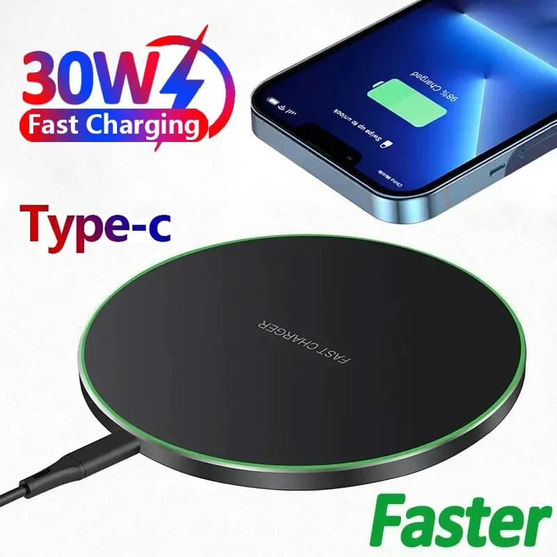 Caricatore Wireless 30W, Base di Ricarica Rapida USB QC 3.0 per iPhone 15 14 13 12 11 XS XR X 8 SE Samsung Xiaomi