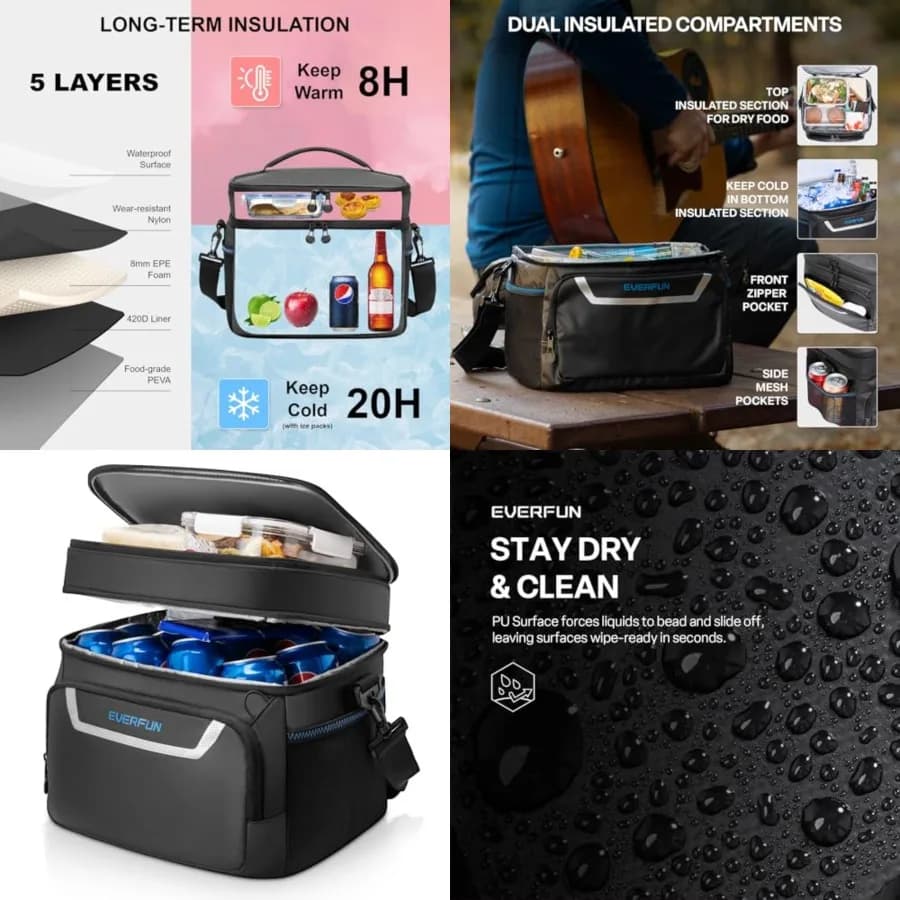 Borsa Termica Compatta Piccola 24/48 Lattine, Contenitore Pranzo Isolato a Doppio Strato, Morbida, Anti-perdita, Impermeabile, Pieghevole, per Uomini e Donne