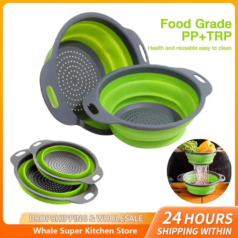 Cestello di scarico pieghevole in silicone Cestino per lavaggio frutta e verdura Colino pieghevole Scolapiatti pieghevole Strumento di stoccaggio della cucina