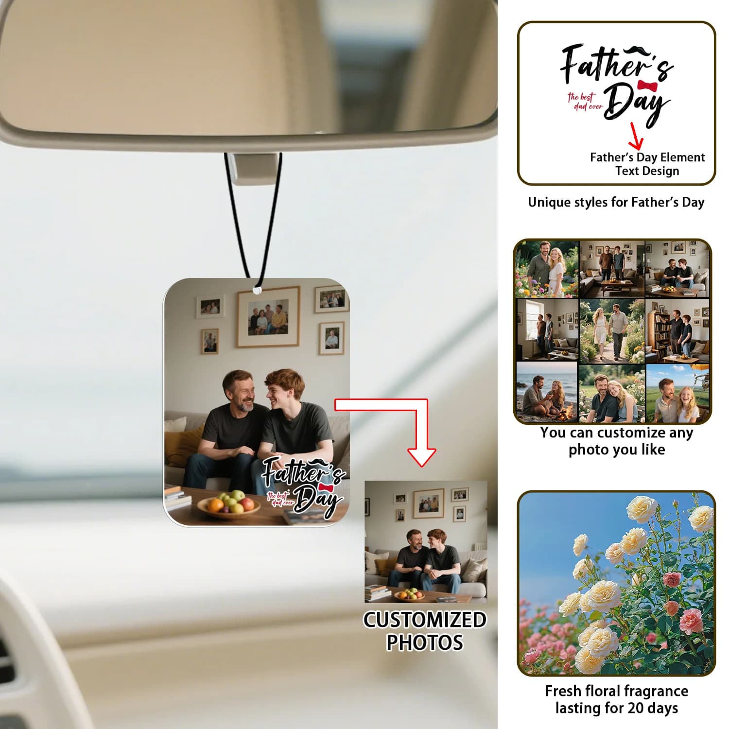 1 pz/3 pzDeodorant for photo for car theme custom dad holiday, Dad Birthday, Car Rear Mirror Pendant, Memorial Gift, P
