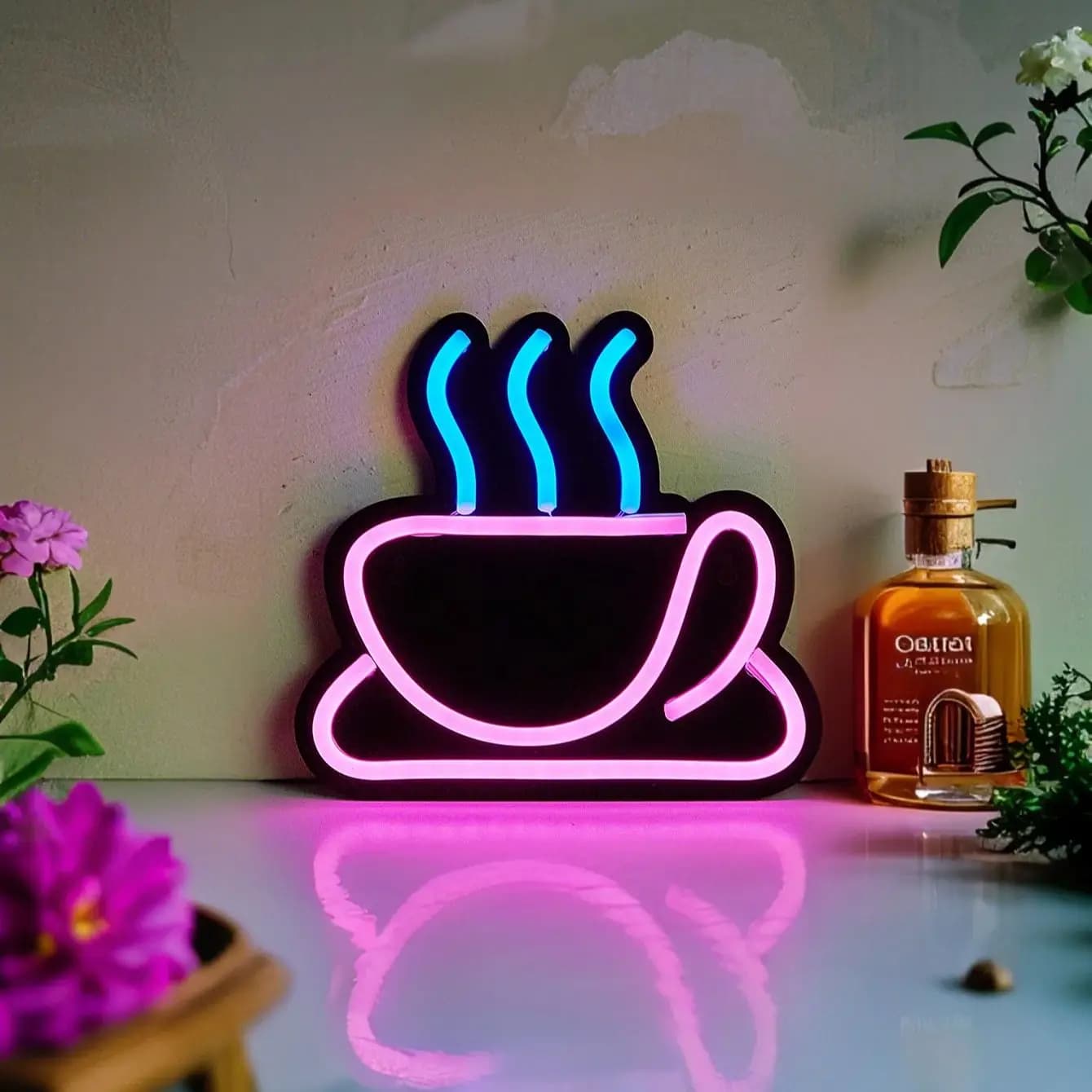 Chi-buy LED Tazza da caffè al neon Insegne al neon alimentate tramite USB Decorazione Lampada Insegne Regalo di compleanno Arte della parete per camera da letto Bar Negozio