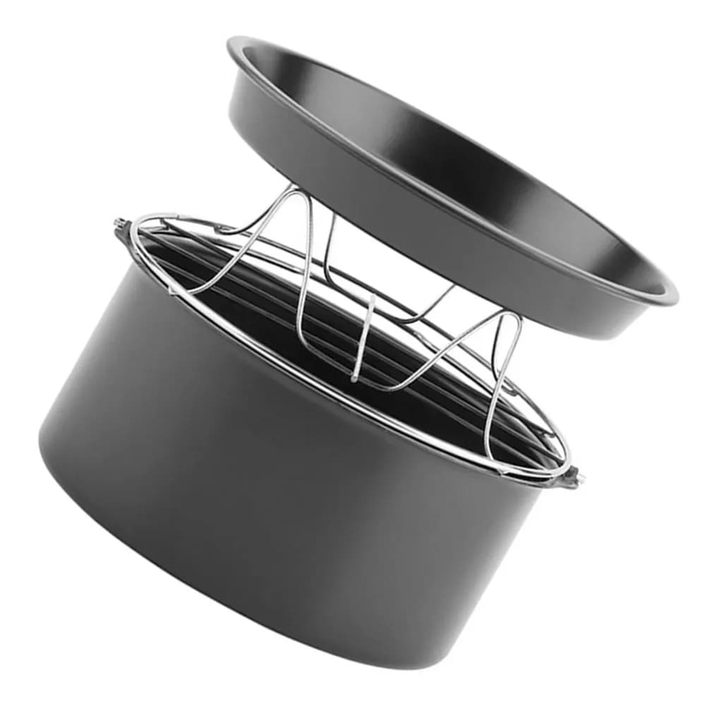 Set di 1 Pezzo: Teglia Rotonda da 8 Pollici in Acciaio Inossidabile per Friggitrice ad Aria, Griglia per Pizza, Cestello per Cottura a Vapore, Accessori per Dolci e Carne
