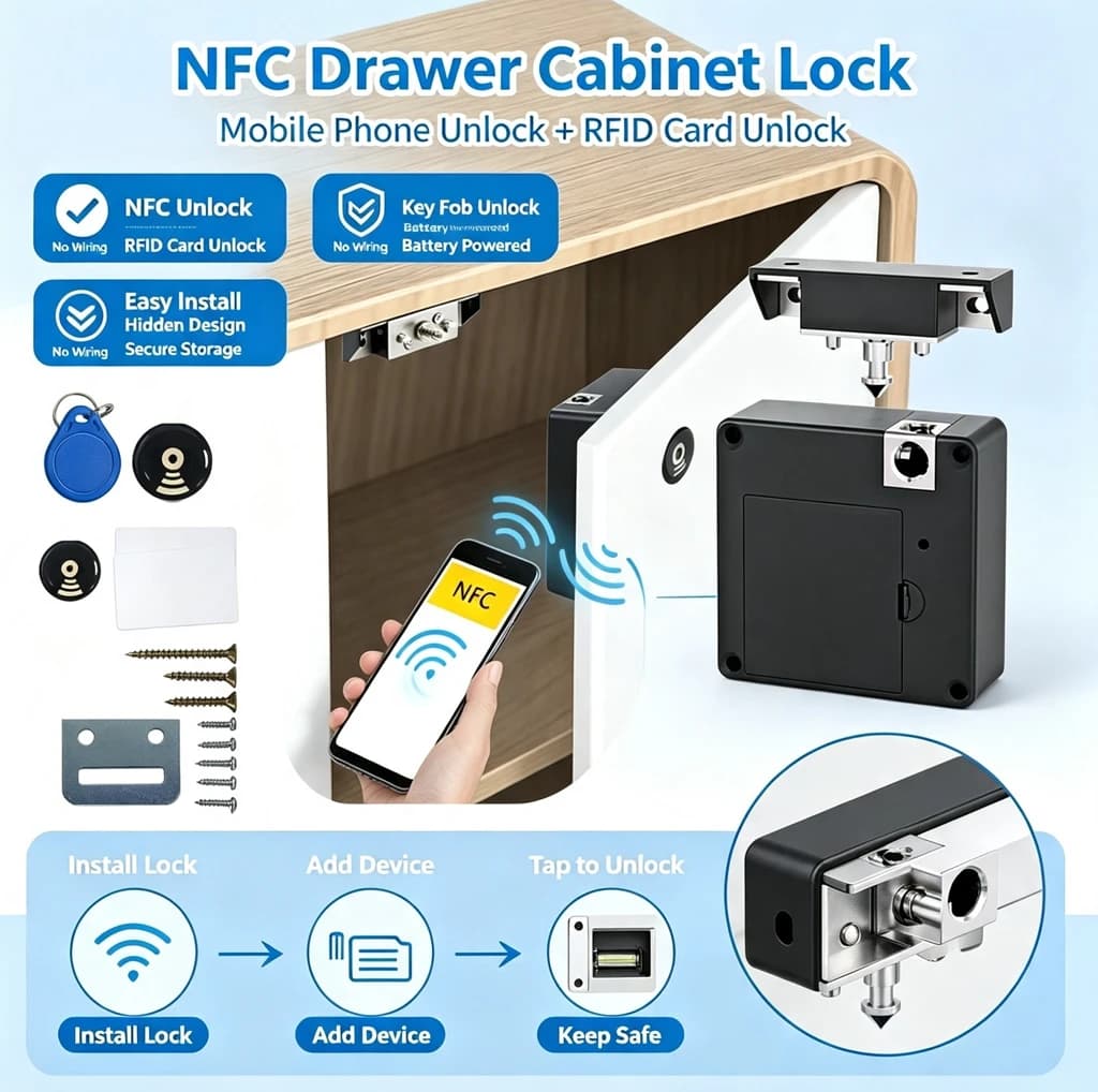 Mobile phone NFC smart locker electronic lock RFID13.56mhz invisible furniture sensor cabinet lock drawer door lock