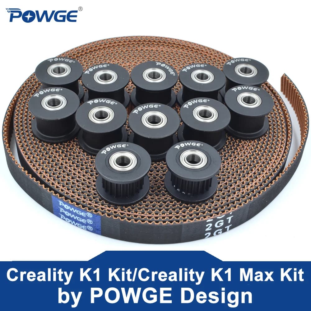 POWGE Nero Creality K1 Kit di 3 Metri 2MGT 2GT-7.7 RF Cinghia dentata aperta 12 pezzi di 2GT 20 Denti Puleggia Tenditrice Foro 4mm Stampante 3D