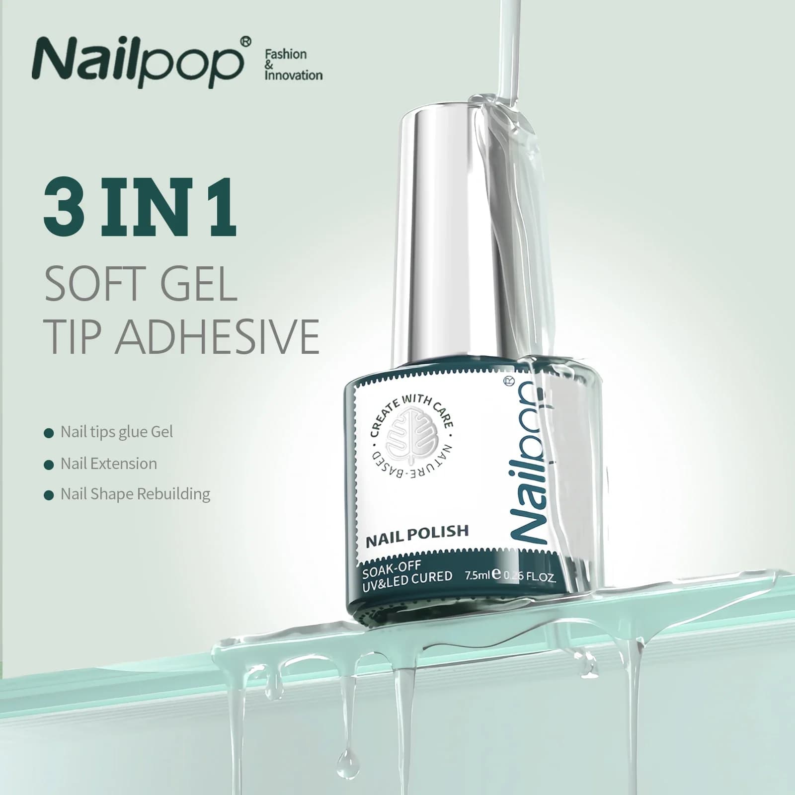 NAILPOP 3-in-1 Base Coat 7ml No Wipe Matte & Shiny Top Coat Smalto gel per principianti Soak Off Gel per unghie UV Fai da te Home Nail Salon
