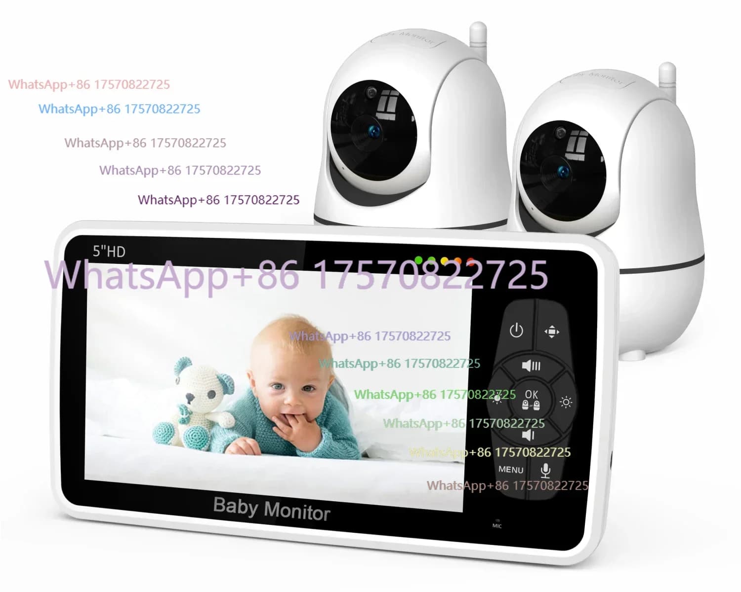 Monitor per Bambini Smart HD 720P da 5'' con Due Telecamere, Videocamera Pan-Tilt con Monitor Video, Due Telecamere SM50(1+2)