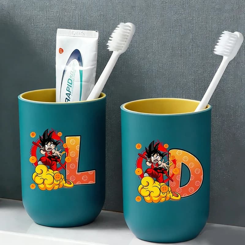 Tazza Portaspazzolino Anime Son Goku Lettere A-Z, Dragon Ball, Cartone Animato, per Bambini e Ragazzi, Bicchieri per Risciacquo Bocca, Portaspazzolino da Bagno ​ Regalo per Bambini