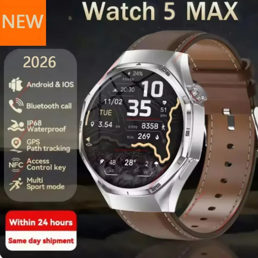 Smartwatch 2026 Watch 5 Max con Schermo AMOLED, GPS, Chiamate Bluetooth HD, Impermeabile, Monitoraggio Salute e Sport per Uomo MA27