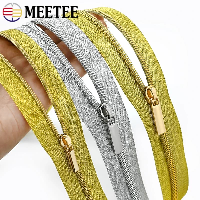 2/4/5/10 Metri 3 # 5 # Nastro per Cerniere in Nylon + Tirazip Dorati e Argentati, Cerniere a Spirale per Cucito, Chiusure per Borse, Kit Riparazione Cerniere, Accessori Fai da Te
