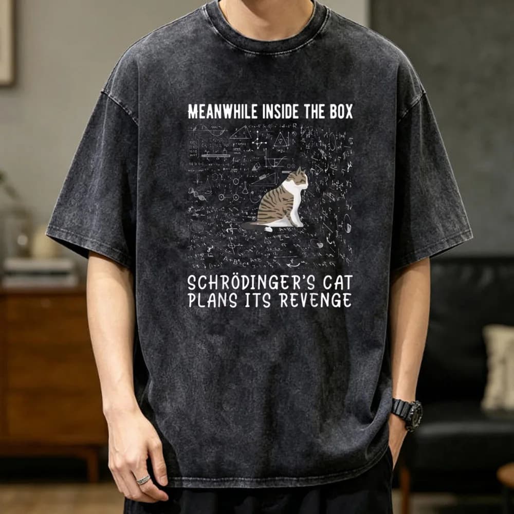 Funny Cat Escape Plan Science cotton Vintage Washed top tees teen Pop Culture graphic Y2k harajuku kawaii Retro women graphic