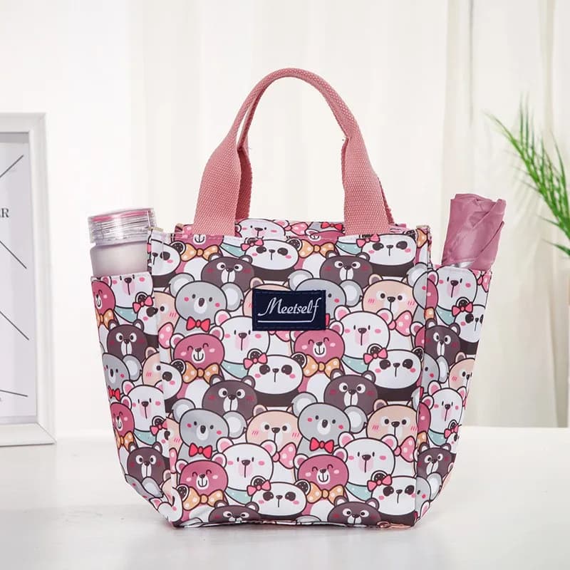 Borsa termica di nuovo stile - Contenitore per il pranzo in tessuto Oxford, borsa per il pranzo, borsa a mano con motivo floreale