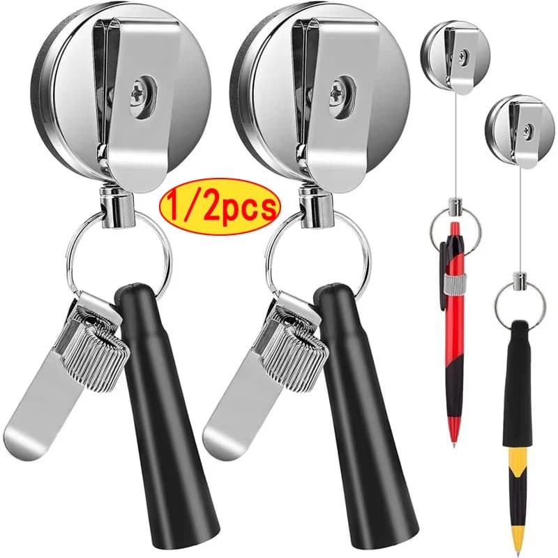 1/2 pieces Retractable creative pen holder with tear closure, anti-theft and dustproof, with steel rope and metal clip
