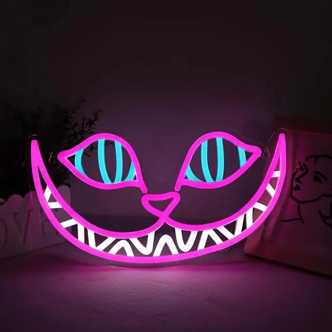 Insegne al neon per gatti Cheshire Luce al neon per gatti Sorriso Luci a LED per gatti Luce a LED dimmerabile Decorazione da parete per camera da letto Decorazione Regali di compleanno