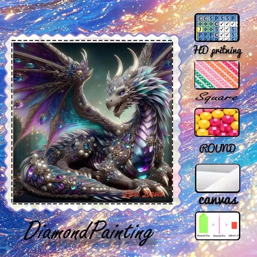 1 piece 5D DIY flocking cloth, special drill, diamond painting kit, dragon, color, pattern mosaic, diamond art