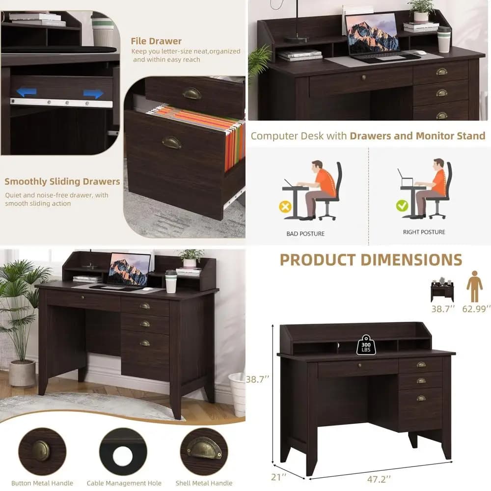 Small desk with shelves, desk with shelf and monitor support, study desk or small spaces