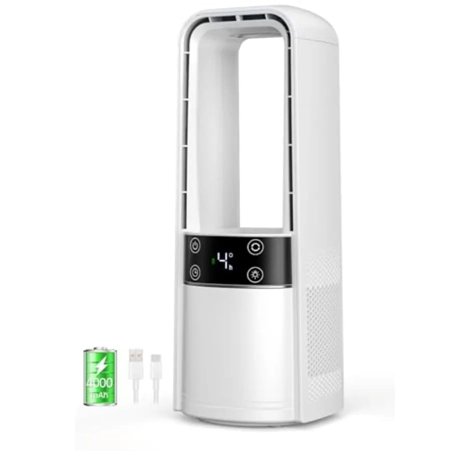 Desk Fan Bladeless, 120° Oscillating Fan Rechargeable, Quiet Fan with Night Light, Smart LED Touch Control, 4 Speed and 9H Time