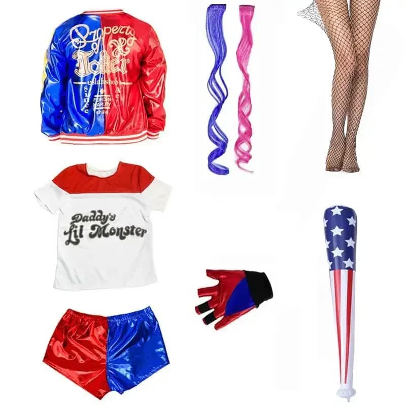 Costume da ragazza con camicia, giacca stampata, pantaloni, guanti, costume cosplay di Halloween