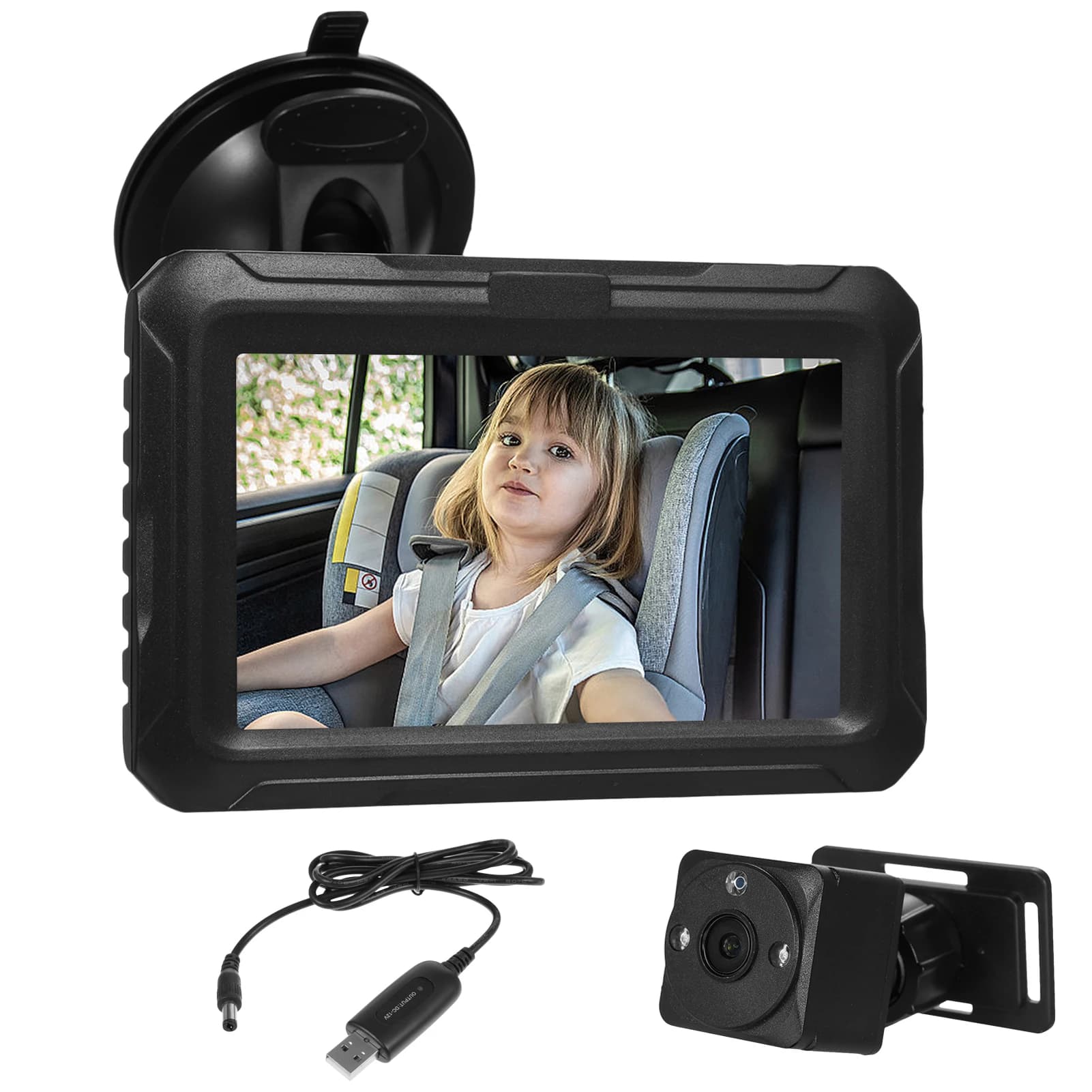 Telecamera per Auto per Bambini 1080P, Monitor per Bambini da 4.3 Pollici con Funzione di Visione Notturna e 150 ° Ampio angolo di visione, 360 ° Sedile Posteriore Girevole