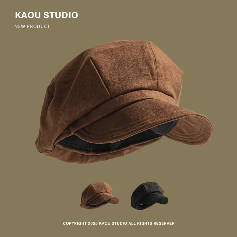 Cappello da pittore da donna in pelle PU, modello Newsboy ottagonale, stile britannico, versione grande, con tesa morbida, per autunno e inverno