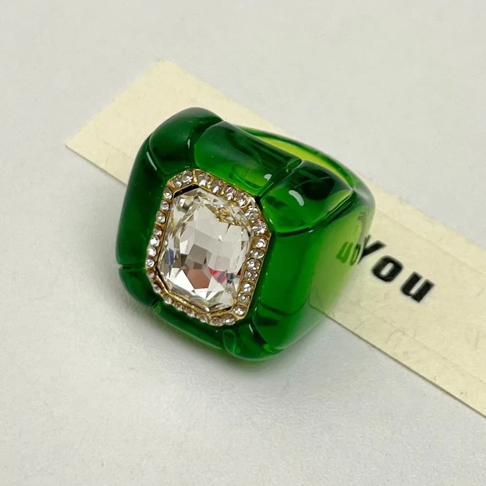 Fashion Colorful Rhinestones Ring Geometric Elegant Jewelry Finger Ring Three-dimensional Square Ring Jewelry Accessories