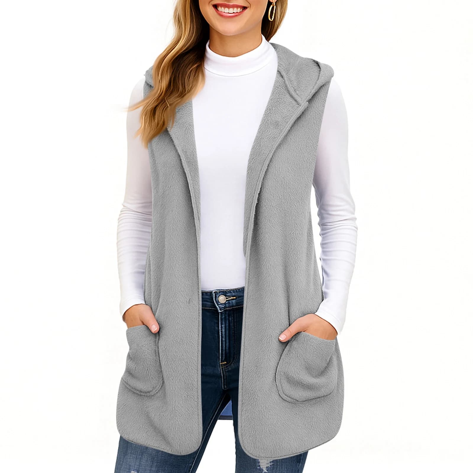 Gilet in pile da donna Gilet autunnali leggeri con tasche Cappotto caldo invernale senza maniche alla moda