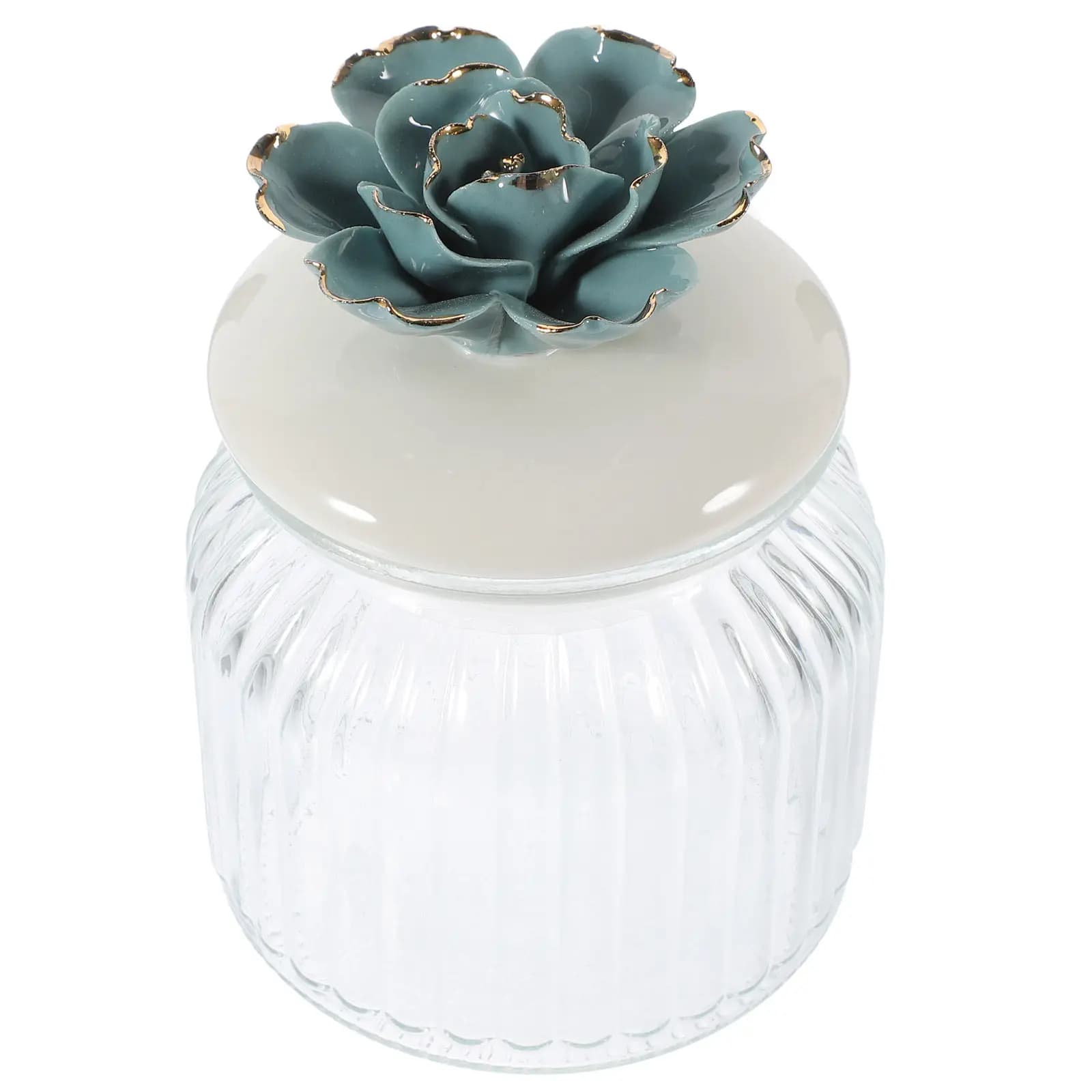 Gilded Porcelain Flower Design Glass Airtight Food Storage Jar for Tea Coffee Beans Dried Fruits Grains Kitchen Pantry Decor