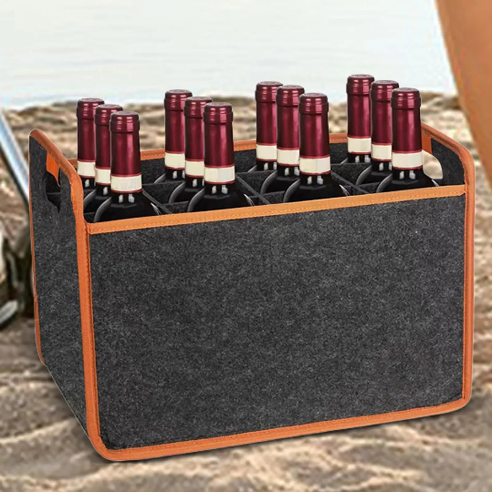 Borsa da Viaggio per Vino, Portabottiglie in Feltro per 12 Bottiglie con Divisorio, Borsa per Liquori con Manico Comodo, Porta Vino Portatile