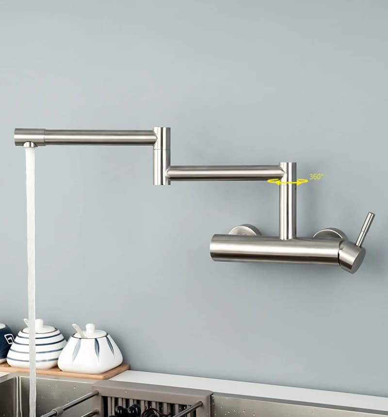 Rubinetti da cucina pieghevoli a parete con doppio foro 360 ° Rubinetto miscelatore caldo freddo pieghevole universale con rotazione Rubinetto per lavanderia per balcone