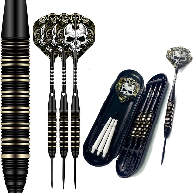Set di freccette professionali da 3 pezzi, punta in metallo da 23 g, canna in ottone inciso con precisione, con custodia per freccette con protezione per albero in nylon extra