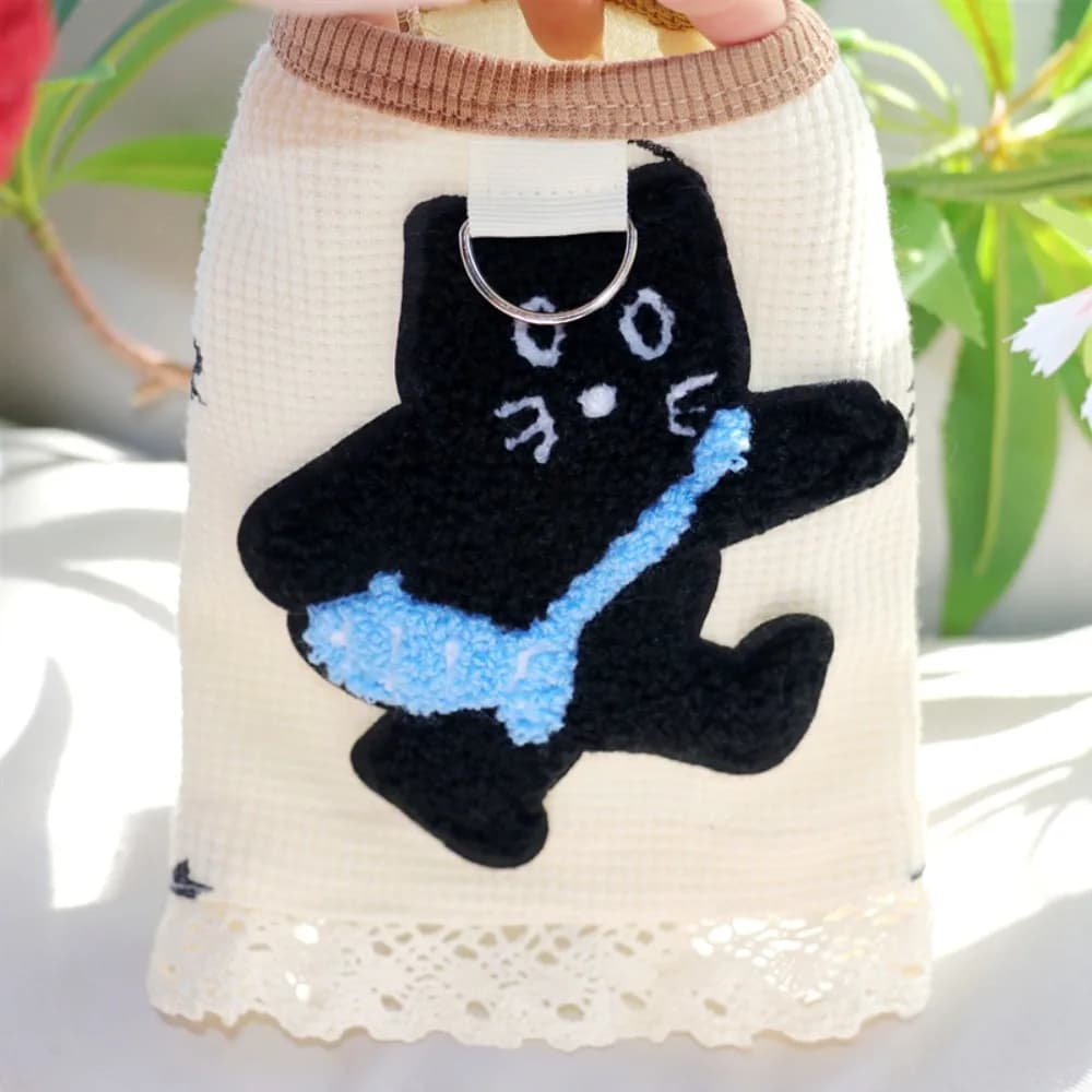 Grazioso Gilet Traspirante per Animali Domestici con Motivo Gatto, Bordo in Pizzo, Manica Corta con Tracolla, Comoda Felpa con Cappuccio per Gatti, per Interni/Esterni