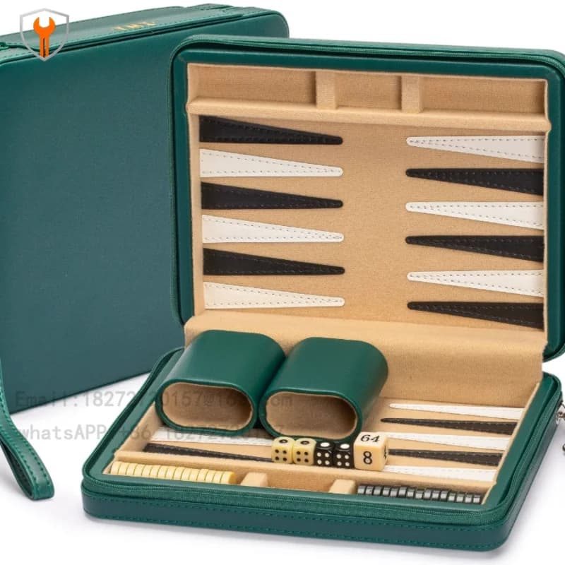 Leather Case Chess Acrylic Backgammon Mini Travel Edition