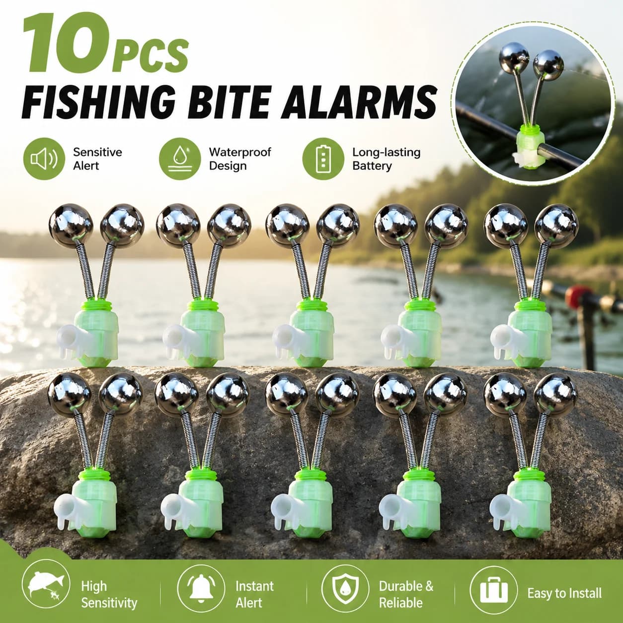 10pcs Fishing Bite Alarms Rod Tip Twin Bells Clip On Indicator Alarm For Sea Rod Outdoor Fishing Accessories