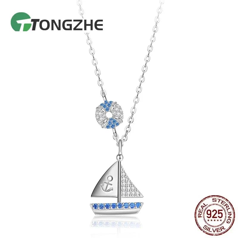 TONGZHE Pendenti E Ciondoli Personalizzato Collana di Ancoraggio Barca Sailor Donne Originali 925 Sterling Silver Collana Del Choker Della Collana A Lunga Catena Dei Monili Della Boemia