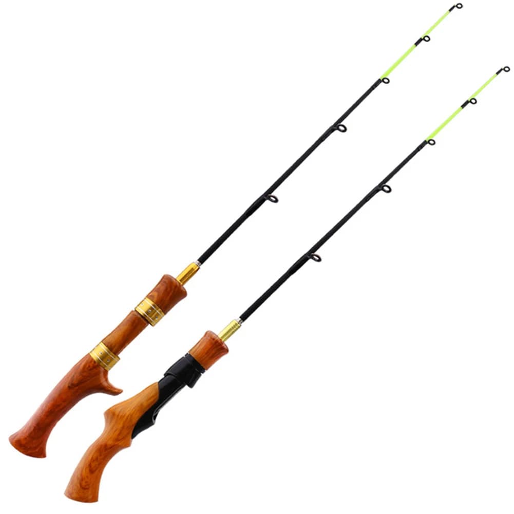 Canna da Pesca sul Ghiaccio con Manico in Legno, per Gamberi di Fiume e Carpe, Attrezzatura Invernale per la Pesca
