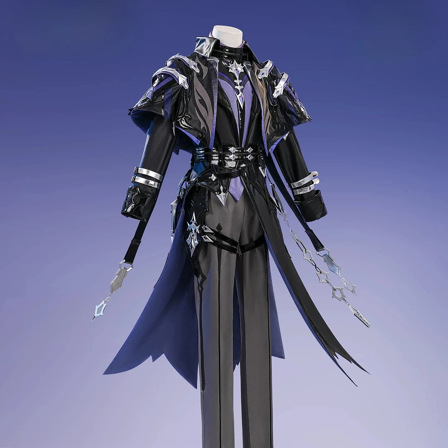 Genshin Impact Flins Cosplay Costume, Night Watcher Outfit, Men Black Purple Uniform Halloween Carnival