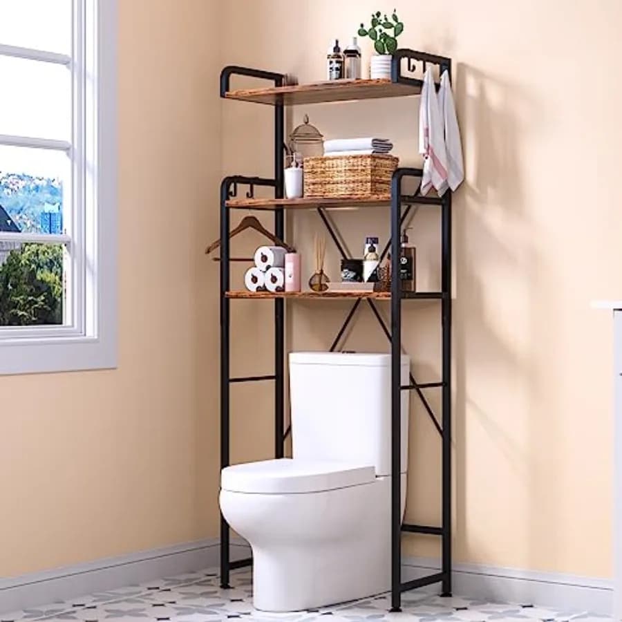 3-level bathroom shelf Over the toilet with Hooks for Organization and Storage