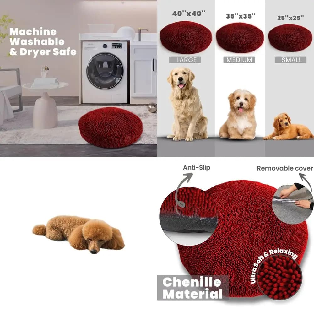 Letto per cani a ciambella rosso medio - ciniglia morbida, fodera lavabile rimovibile per cani e gatti