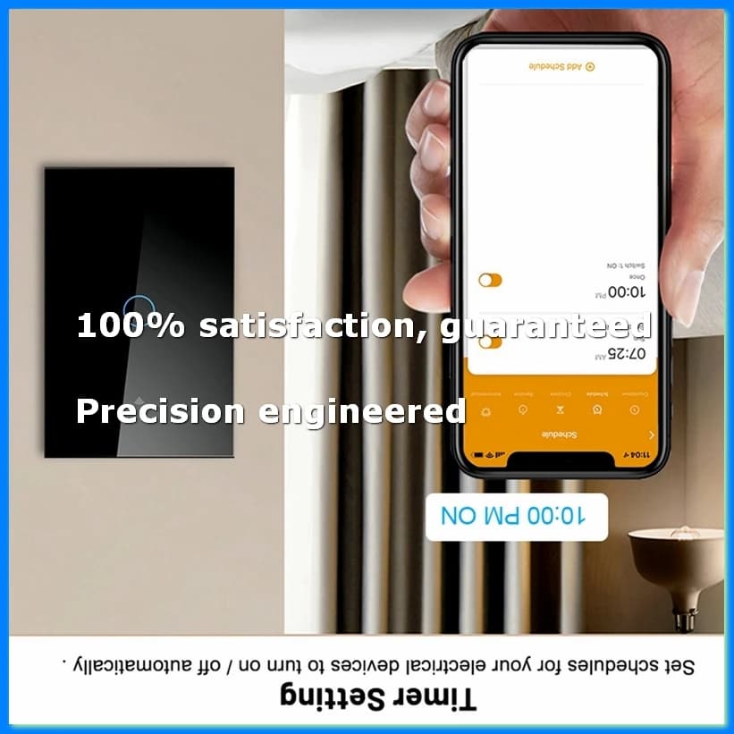 Interruttore a Muro Smart WiFi Tuya con Spina USA, 1 Gang, Senza Filo Neutro, Sensore Touch, Interruttori Luce LED, Smart Home, Nero - AD23