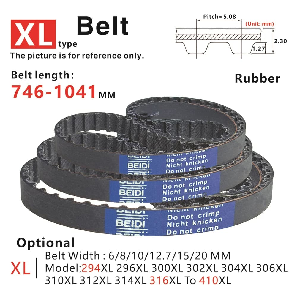 746-1041mm Length, XL Timing Belt, Model 294XL 296XL 300XL 302XL to 410XL, Rubber synchronous belt, for DIY/CNC/3D printers