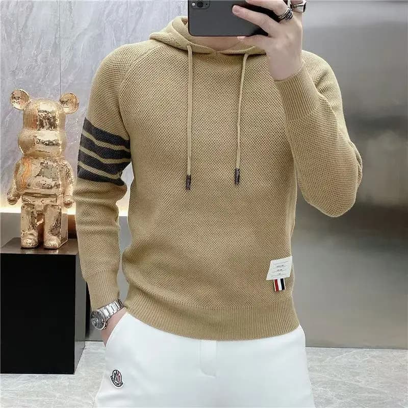 Nuovo maglione lavorato a maglia a righe maglione con cappuccio per la collezione autunno inverno da uomo un marchio casual alla moda versatile e alla moda S-4XL