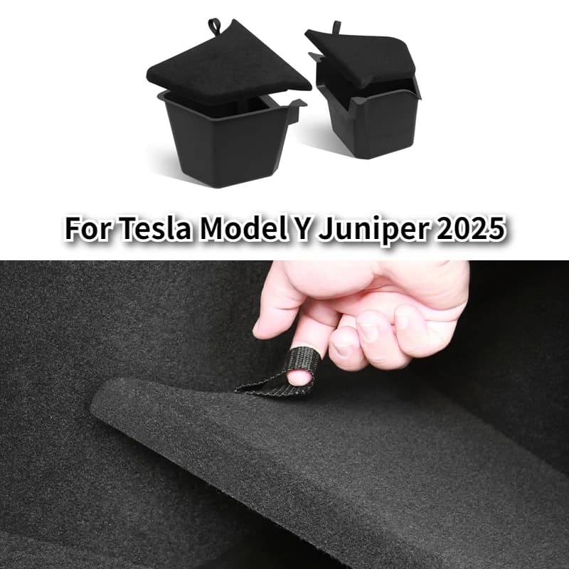 Contenitori portaoggetti laterali per bagagliaio per Tesla Model Y Juniper 2025 Scomparto portaoggetti per carico Secchio Scatola TPE e coperchi per tappeti Accessori auto