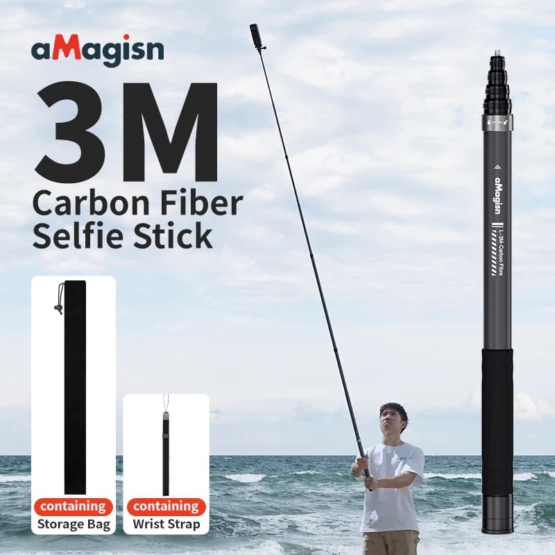 3m Invisible Selfie Stick Carbon Fiber Extended Monopod 118" for Gopro 13 Insta360 X4 X5 DJI Osmo 360/Action 5 Pro Accessories