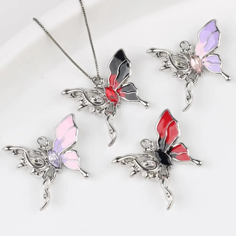 6 pcs/lot 32*34MM In Zinc Alloy Polished Rhinestones Inlaid Butterfly Pendents And FAI Pendants By The Bracelet Earrings Accessories