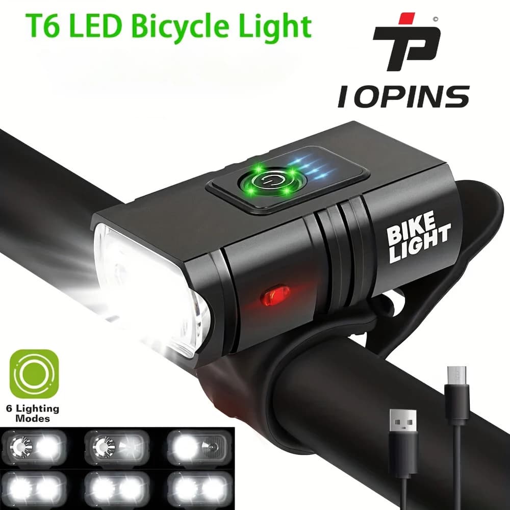 New 1000Lm Bicycle LED Light with USB Charging and Power Display, Mountain Bike Front Light, Cycling Equipment