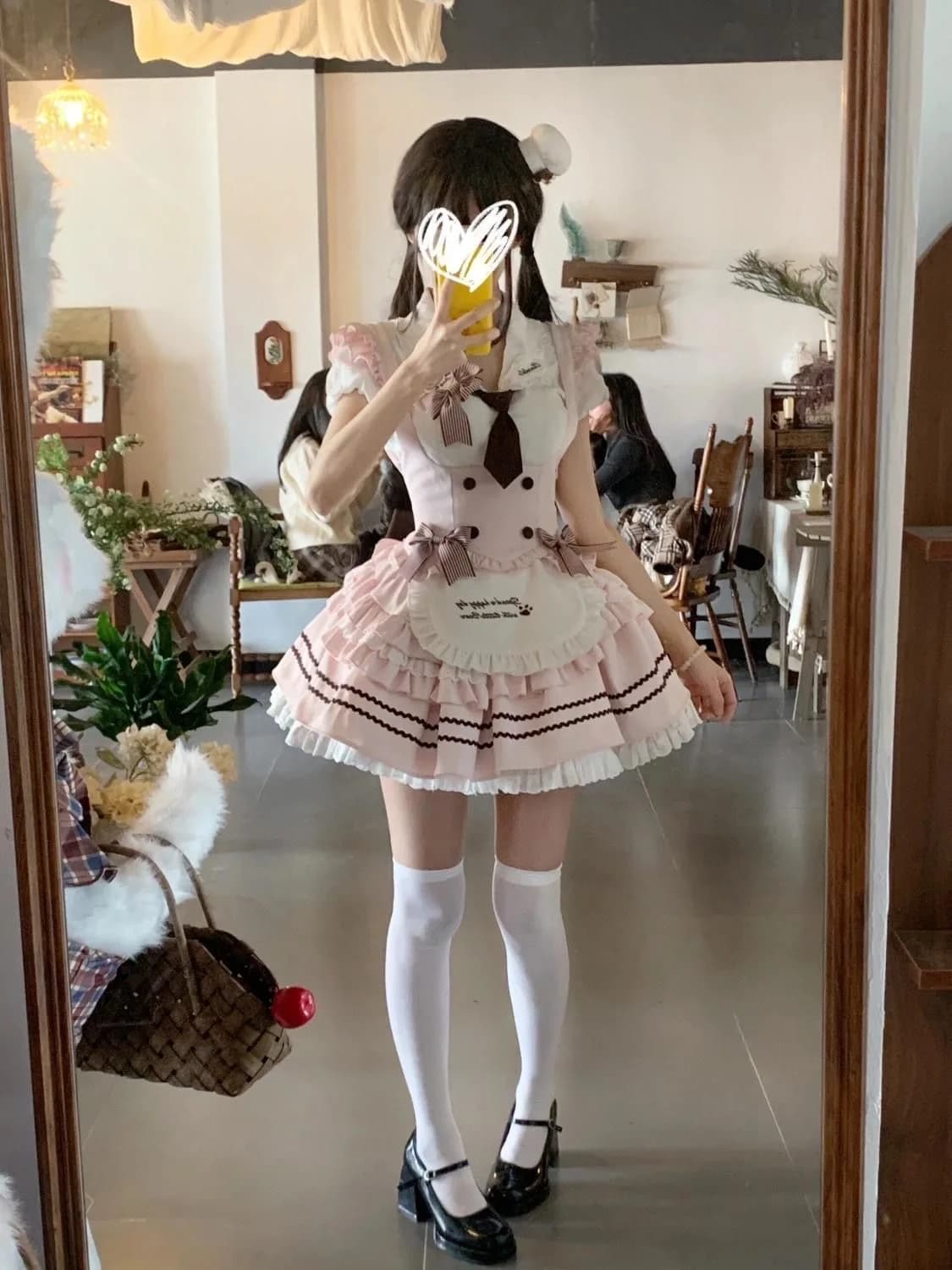 Summer Pink Lolita School Girl Sle Set with Bubble Sve irt Vest Puffy Skirt Tee-piece Faion Ensemble ort Sve ...