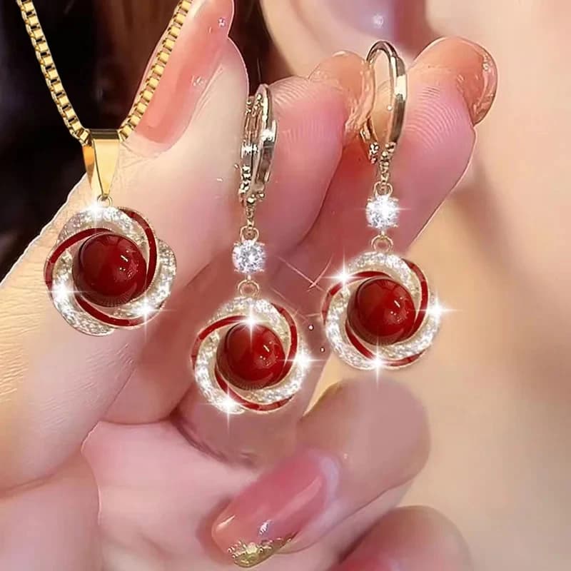 Set di Gioielli Lussuoso in Zirconia Scintillante a 3 Pezzi per Donne, Collana e Orecchini Multiuso alla Moda, Gioielli da Festa