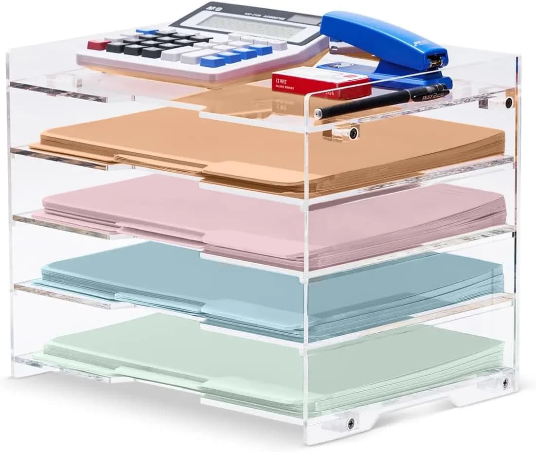 Organizzatore di documenti, vassoio porta lettere per scrivania, accessori per ufficio, portaoggetti, in acrilico trasparente, per casa, scuola, scrivania.